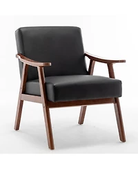 Clihome Mid-Century Accent Chair, Solid Wood Lounge Chair with Extra-Thick Backrest, Wingback Chairs