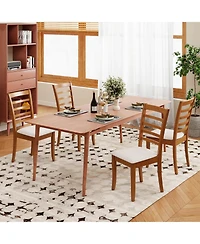 Costway Wooden Dining Chair Kitchen with Rubber Wood Legs and Slatted Backrest