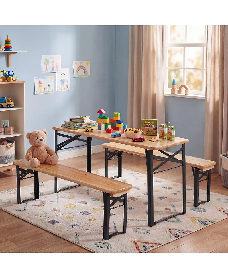 Costway 43.5 Inch Folding Kids Picnic Table and Bench Set with 0.8" Thick Fir Wood Top
