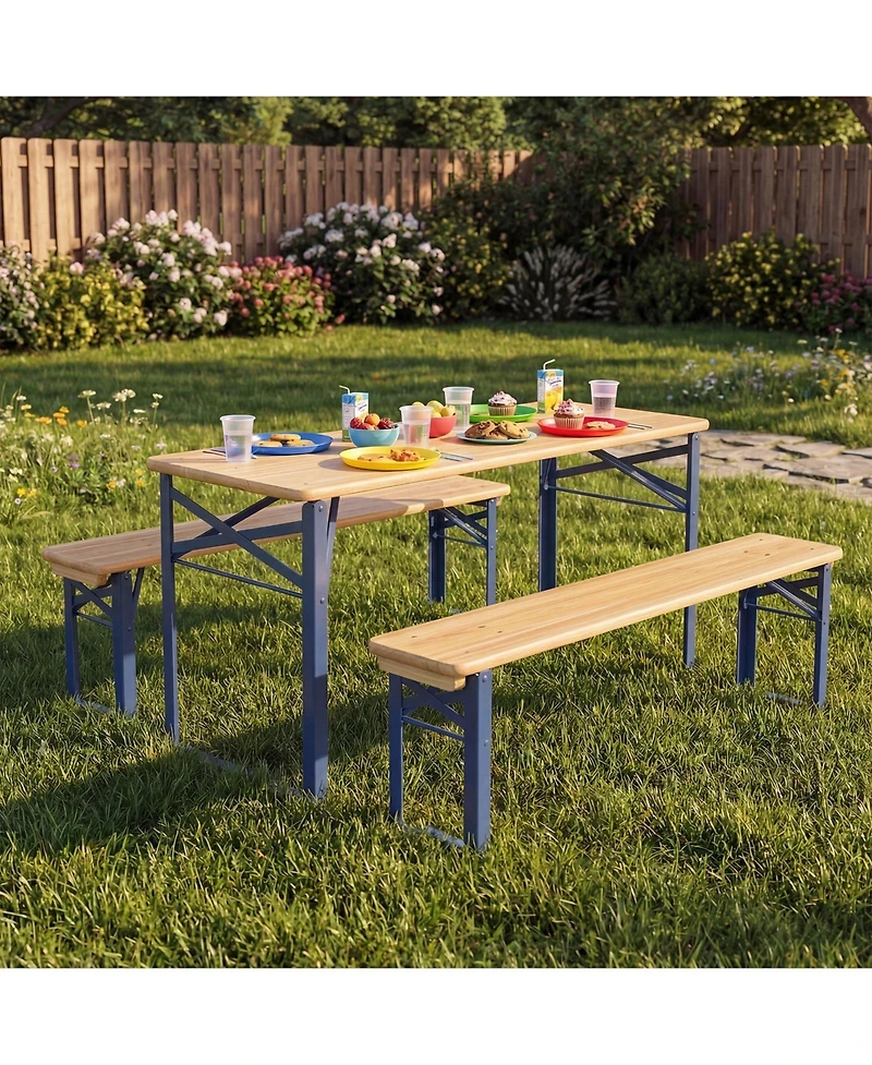 Costway 43.5 Inch Folding Kids Picnic Table and Bench Set with 0.8" Thick Fir Wood Top