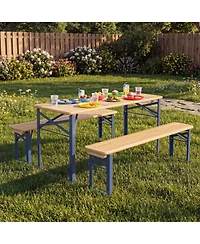 Costway 43.5 Inch Folding Kids Picnic Table and Bench Set with 0.8" Thick Fir Wood Top