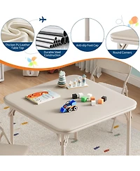 homfan 3-Piece Kids Folding Table and Chairs Set – Pu Cushioned Square Table, Durable Metal Frame, Portable, Space-Saving, Ideal for Dining, Crafts