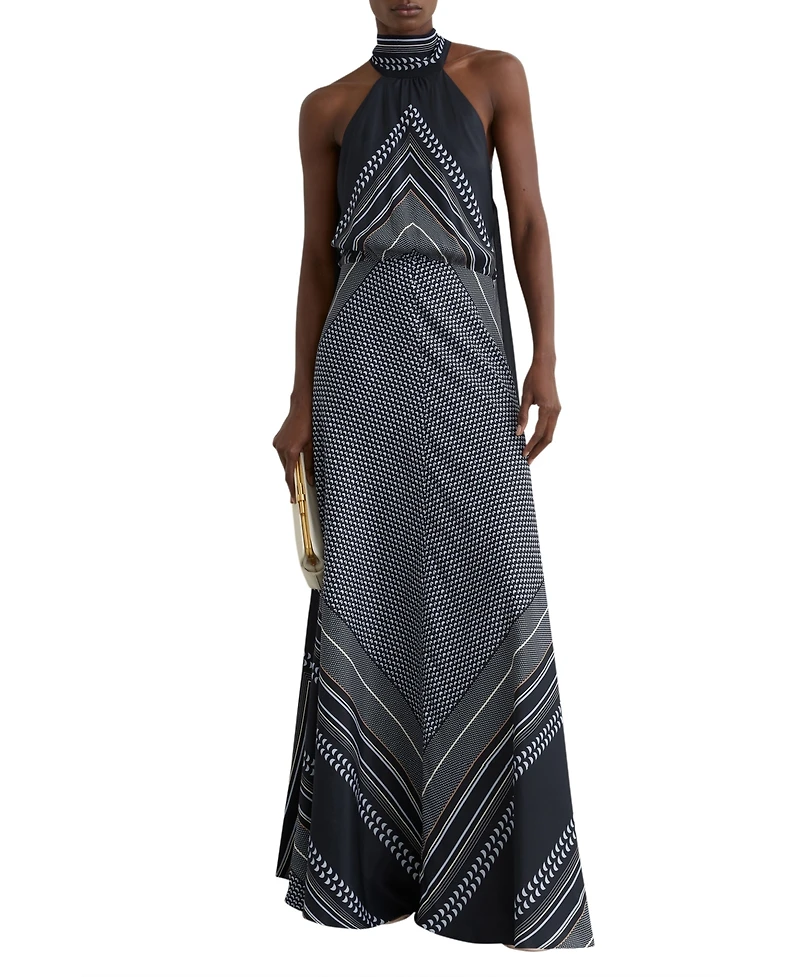 Reiss Women's Scarf-Print Tie-Neck Maxi Dress