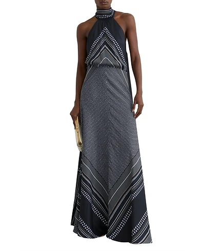 Reiss Women's Scarf-Print Tie-Neck Maxi Dress