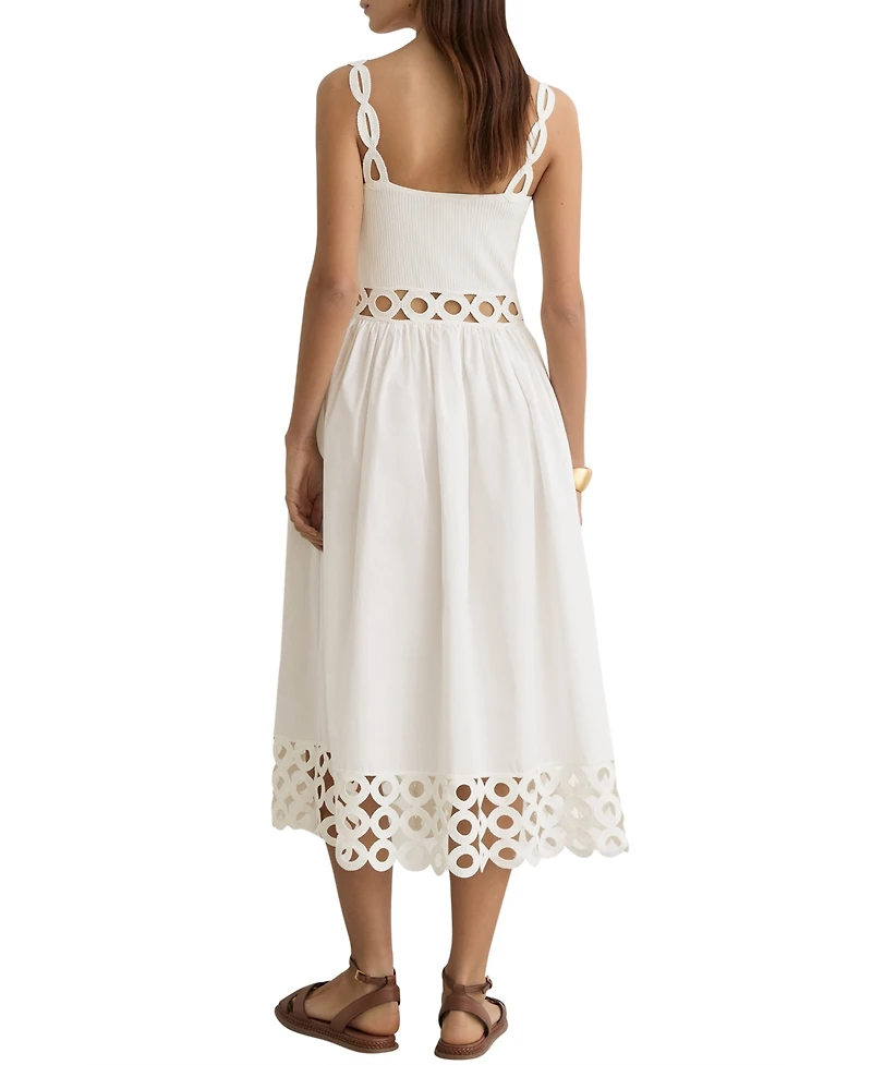 Reiss Women's Rib-Knit Woven Mix Cut-Out Midi Dress
