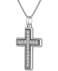 Macy's Men's Diamond (1/8 ct. t.w.) Cross Pendant Necklace in Sterling Silver