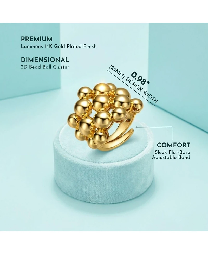 Rachel Glauber 14K Gold Plated Bead Ball Cluster Bouquet Adjustable Statement Ring