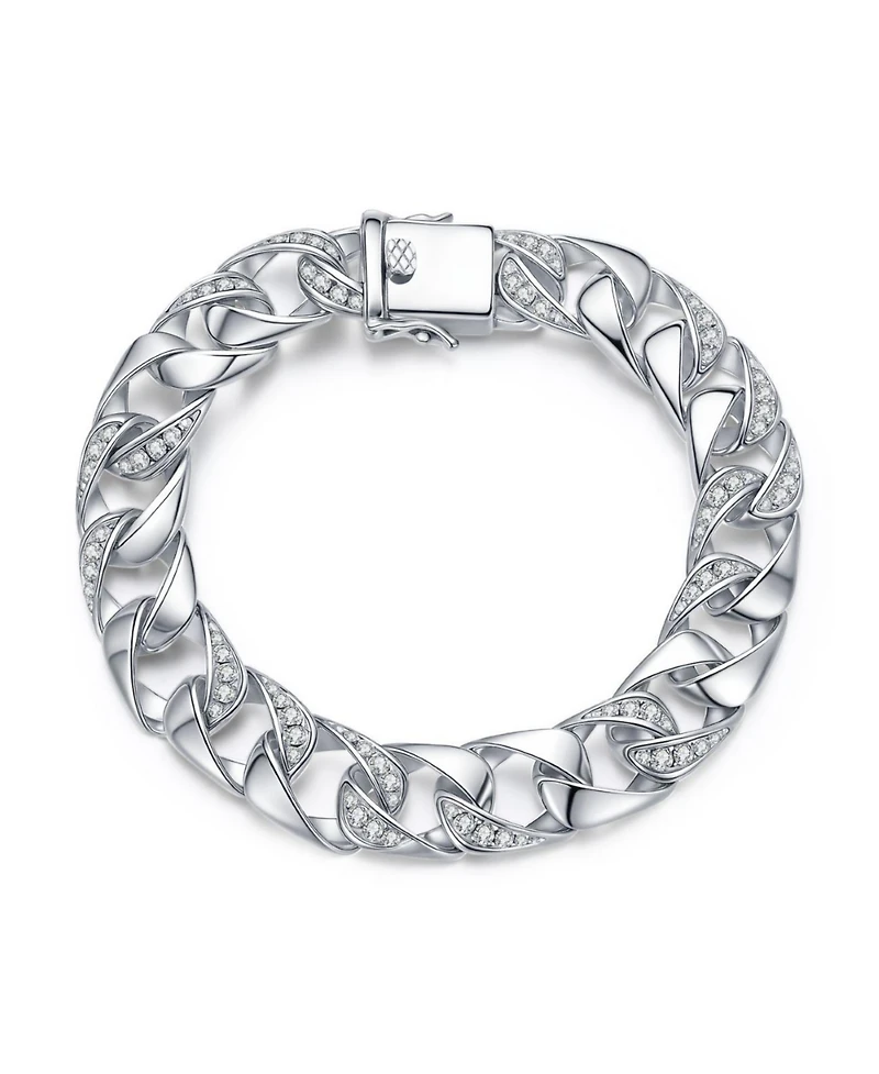 Men's Sterling Silver Iced Out Cubic Zirconia Miami Cuban Chain Bracelet