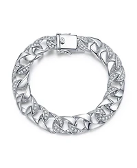 Men's Sterling Silver Iced Out Cubic Zirconia Miami Cuban Chain Bracelet