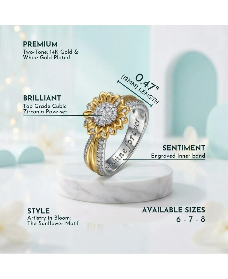 Rachel Glauber Unique Two-Tone Radiant Pave Cz Flower-Inspired Ring