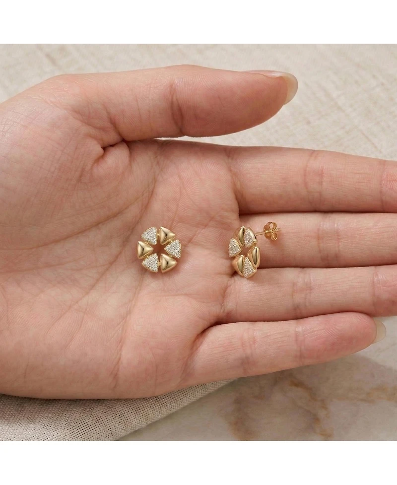 14k Gold Plated with Cubic Zirconia Pave Large Modern Abstract Flower Stud Earrings