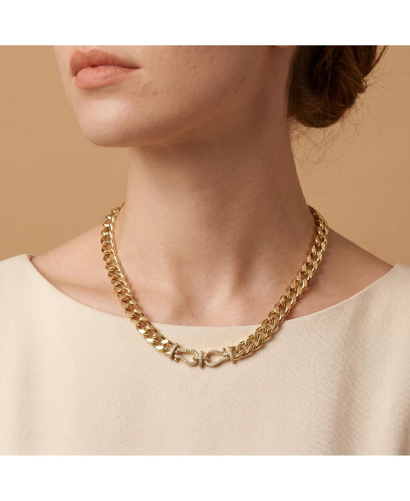 Rachel Glauber 14k Yellow Gold Plated with Cubic Zirconia Miami Cuban Chain Door Knocker Necklace