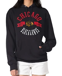 G-iii 4Her by Carl Banks Women's Black Chicago Blackhawks City Graphic Fleece Pullover Hoodie