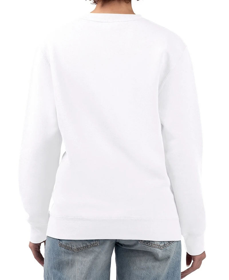 G-iii 4Her By Carl Banks Women's White La Clippers Flowers Team Logo Graphic Fleece Crewneck Pullover Sweatshirt