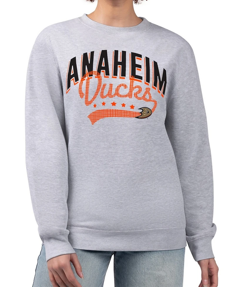 G-iii 4Her by Carl Banks Women's Heather Gray Anaheim Ducks Filigree Team Graphic Fleece Pullover Sweatshirt