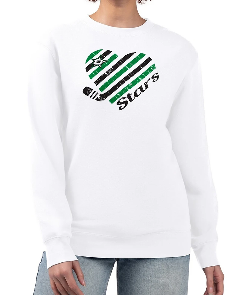G-iii 4Her by Carl Banks Women's White Dallas Stars Heart Graphic Pullover Sweatshirt