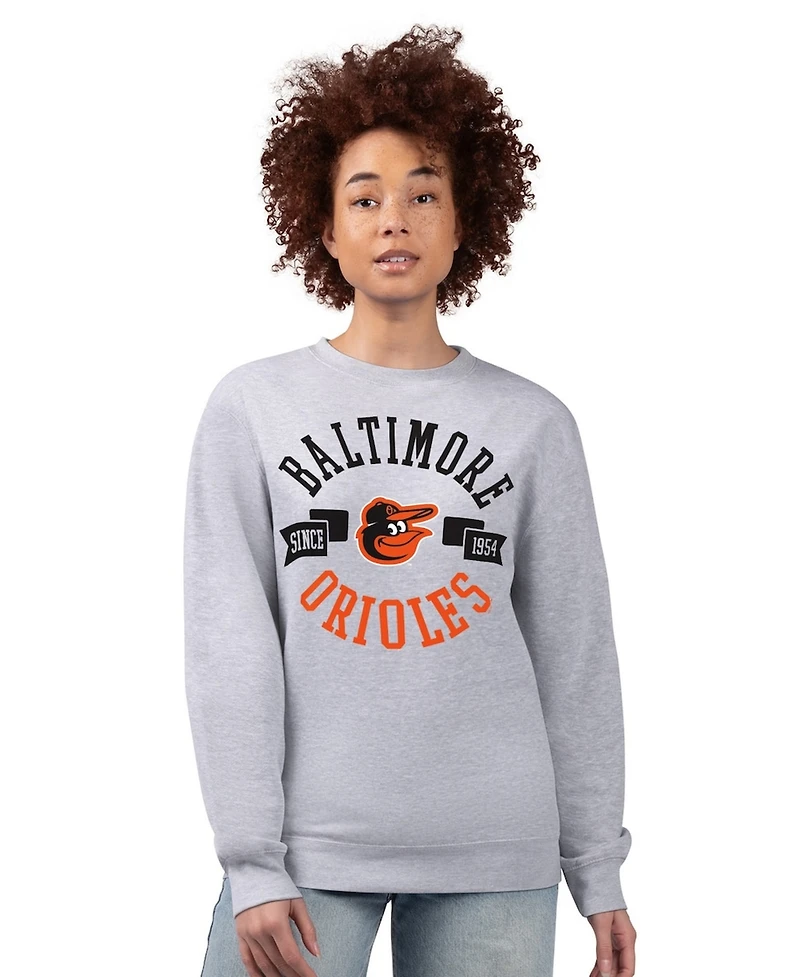 G-iii 4Her by Carl Banks Women's Heather Gray Baltimore Orioles Team Logo Fleece Pullover Sweatshirt