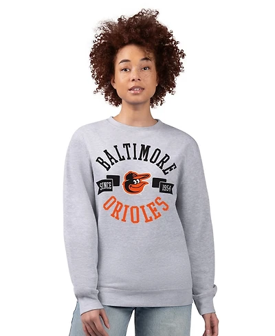 G-iii 4Her by Carl Banks Women's Heather Gray Baltimore Orioles Team Logo Fleece Pullover Sweatshirt