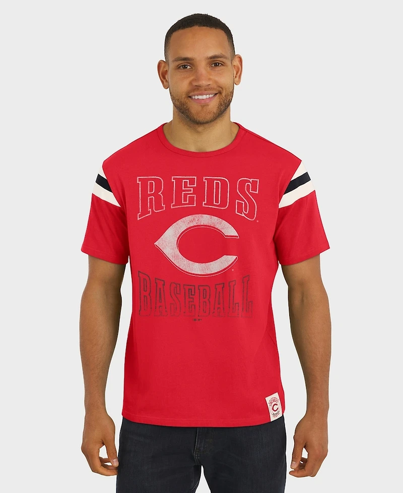 Darius Rucker Collection By Fanatics Men's Red Cincinnati Reds Distressed Sleeve Stripe T-Shirt