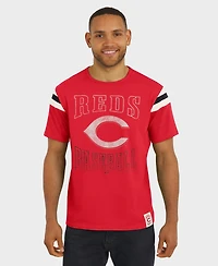 Darius Rucker Collection By Fanatics Men's Red Cincinnati Reds Distressed Sleeve Stripe T-Shirt