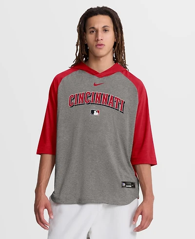 Nike Men's Red Cincinnati Reds Authentic Collection Flux Dri-fit Raglan 3/4-Sleeve Hooded T-Shirt