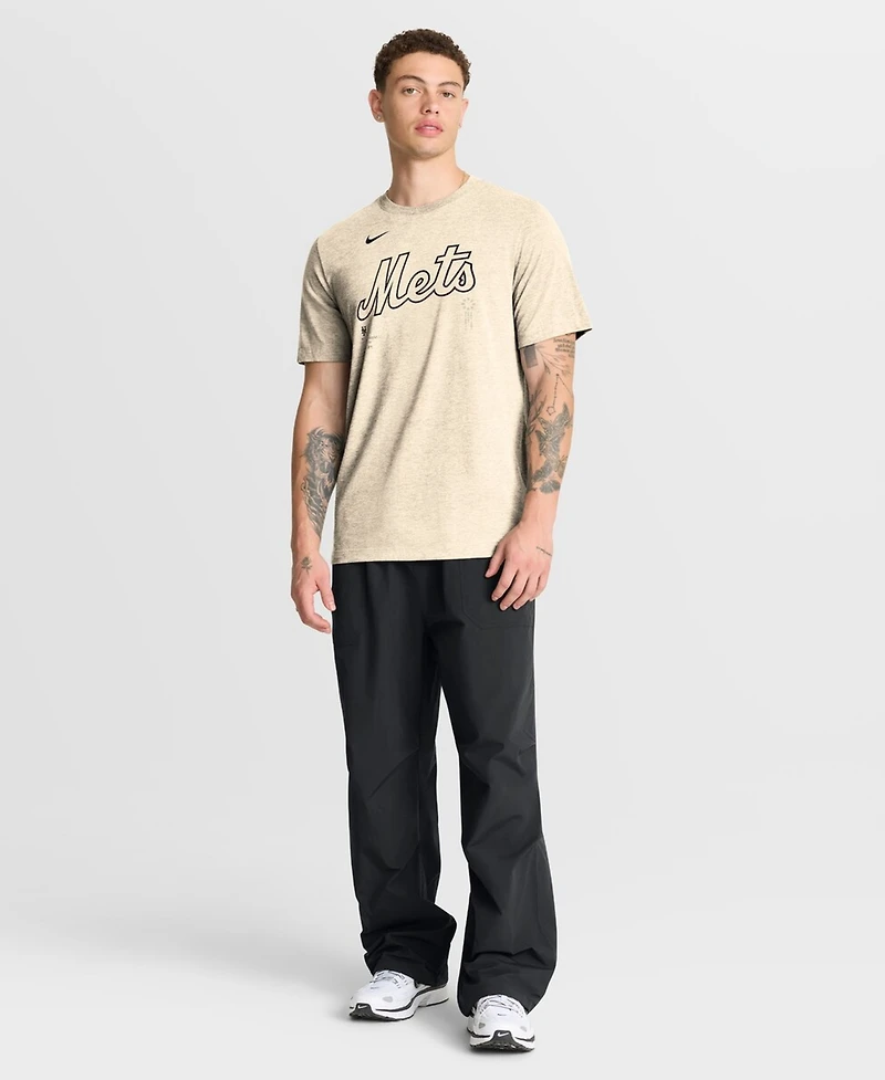 Nike Men's Natural New York Mets Wordmark Tri-Blend T-Shirt