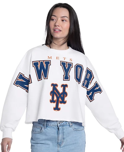 G-iii 4Her by Carl Banks Women's White New York Yankees Bleachers Cropped Pullover Sweatshirt
