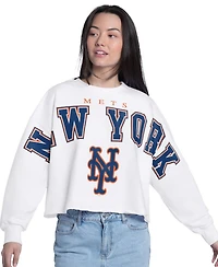G-iii 4Her by Carl Banks Women's White New York Yankees Bleachers Cropped Pullover Sweatshirt