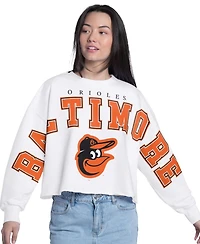 G-iii 4Her by Carl Banks Women's White Baltimore Orioles Bleachers Cropped Pullover Sweatshirt
