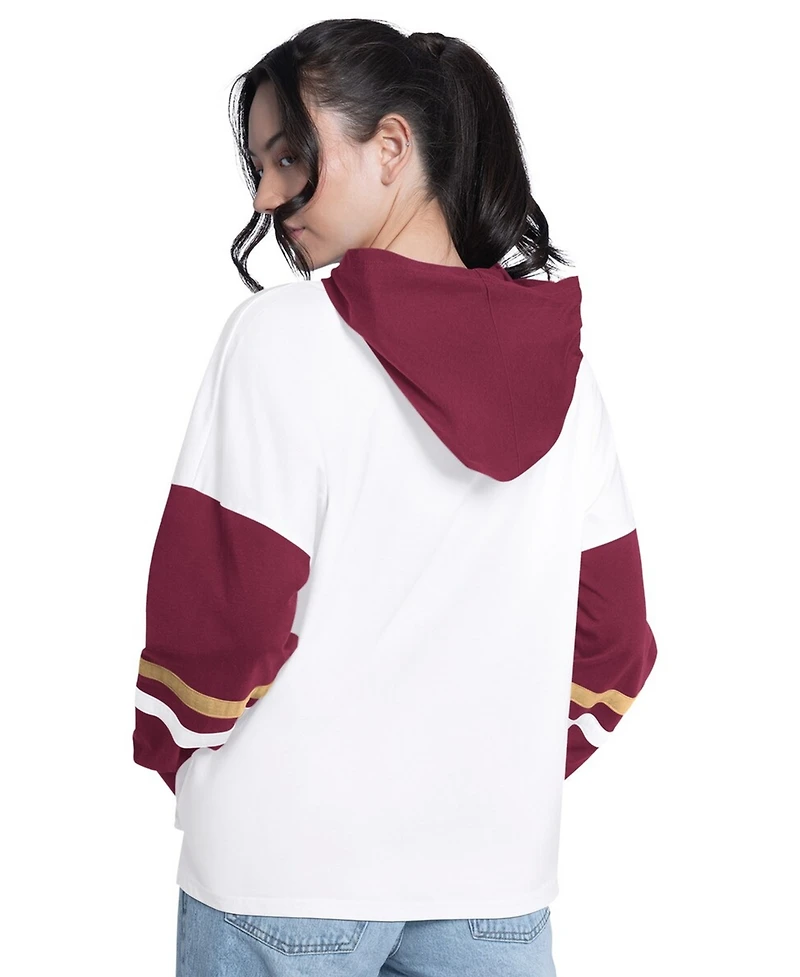 G-iii 4Her by Carl Banks Women's White/Wine Cleveland Cavaliers Key Player Oversized Hooded Long Sleeve T-Shirt