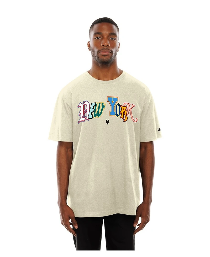 New Era Men's Cream York Mets Ransom Note Oversized T-Shirt