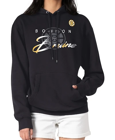 G-iii 4Her by Carl Banks Men's Black Boston Bruins Shadow Logo Fleece Pullover Hoodie