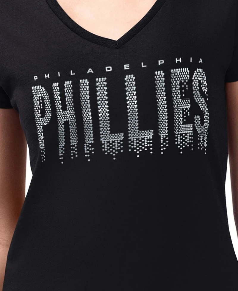 G-iii 4Her by Carl Banks Women's Black Philadelphia Phillies Metallic Drop Lightweight V-Neck T-Shirt