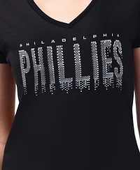 G-iii 4Her by Carl Banks Women's Black Philadelphia Phillies Metallic Drop Lightweight V-Neck T-Shirt