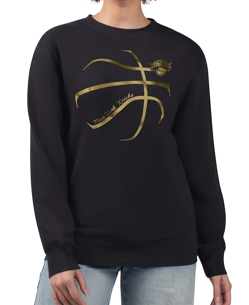 G-iii 4Her by Carl Banks Women's Black New York Knicks Metallic Print Basketball Sketch Fleece Sweatshirt