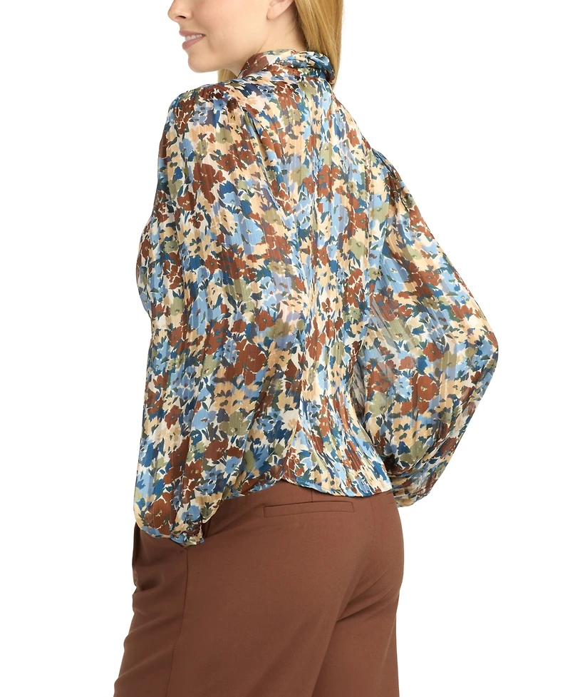 Bcx Women's Shadow Printed Collared Top