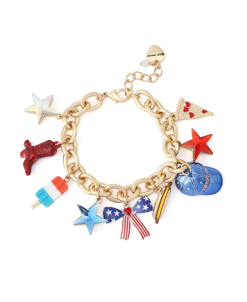 Betsey Johnson Faux Stone Americana Mixed Charm Bracelet