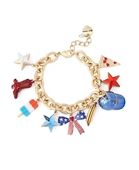 Betsey Johnson Faux Stone Americana Mixed Charm Bracelet