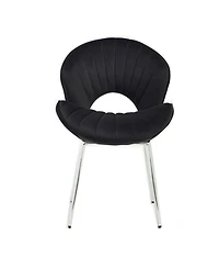 Rainsken Velvet Dining Chairs Set of 2, Modern Design Chair Back Hollow, Silver Electroplated Legs, for Living Room, Bedroom, Kitchen