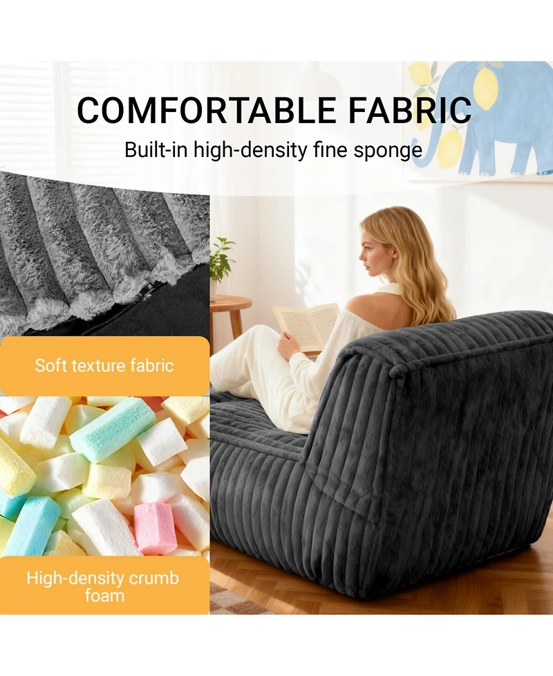 Rainsken Bean Bag Chairs for Adults Giant Chair, Corduroy Fabric Made of breathable, Convertible Sofa Bed, Living Room Bedroom Office