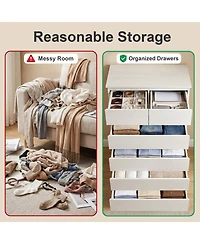 Rainsken 6 Drawers Dresser for Bedroom, with Concealed Handles, Vertical Wood Storage Cabinet, Tall Dresser for Bedroom, Living Room, Entryway