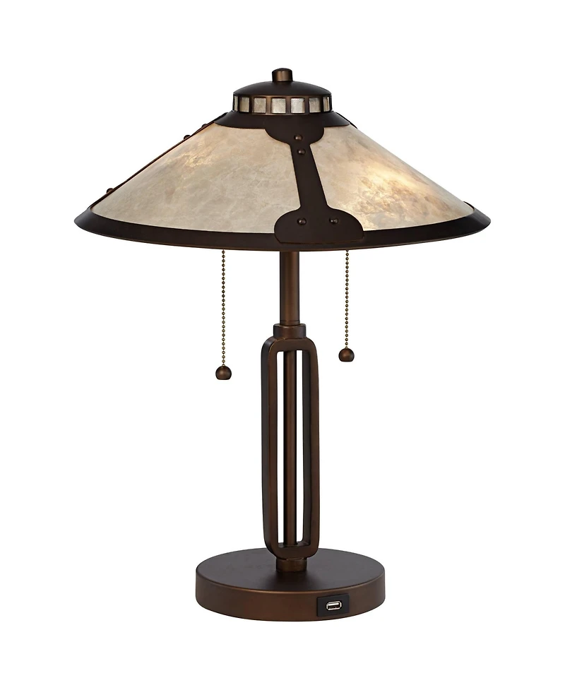Franklin Iron Works Samuel 20" Tall Mission Desk Table Lamps with Usb Charging Port, Set of 2