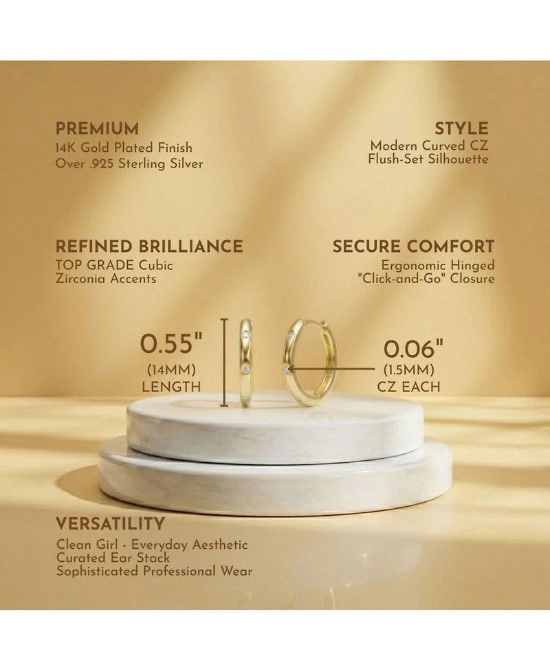 Sterling Silver 14k Yellow Gold Plated with Cubic Zirconia Hoop Earrings
