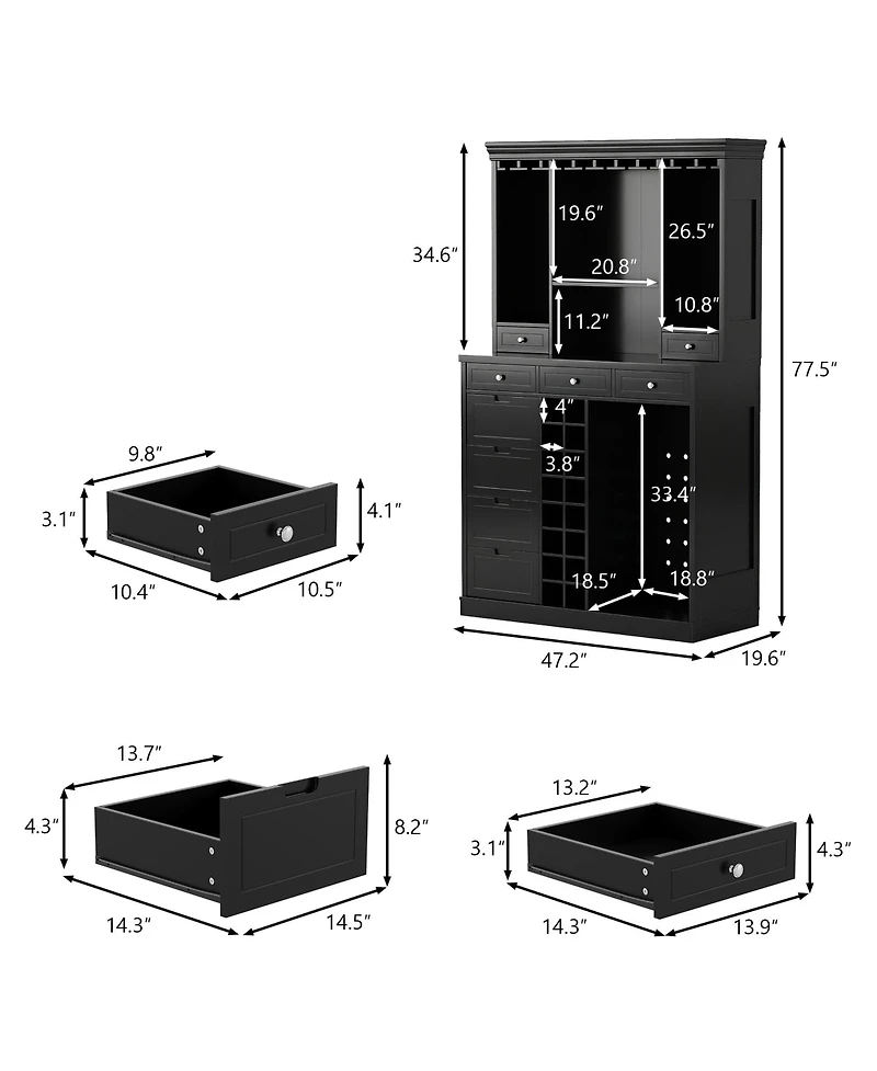 Homsee Modern Wine Cabinet - Coffee Bar Cabinet with 9 Drawers | Storage Sideboard with Wine Glass Holder for Living Room