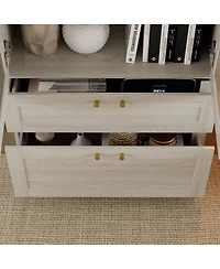 Homsee Modern 2-Door 2-Drawer Storage Cabinet - Frosted Glass Door Wooden Shelf with Gold Handles |Organizer for Living Room and Hallway
