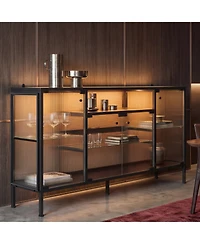 Homsee Modern 4-Door Glass Display Cabinet Led Lighted Bookcase | Media Console | Living Room Storage