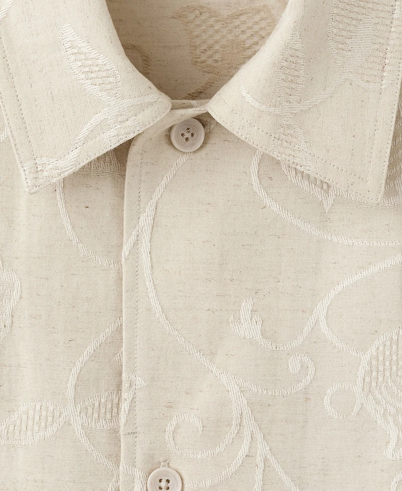 Mango Men's Embroidered Details Linen-Cotton Overshirt