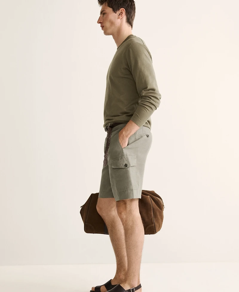 Mango Men's Cargo Linen 9.06" Bermuda Shorts