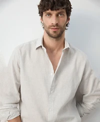 Mango Men's Regular Fit Linen-Cotton Blend Shirt
