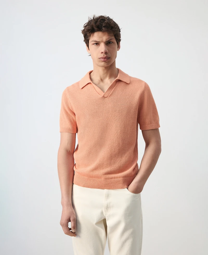 Mango Men's Microstructure Cotton Polo Shirt